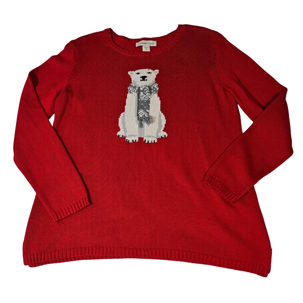 Coldwater Creek Red Polar Bear Intarsia Sweater PS Petite Holiday Festive